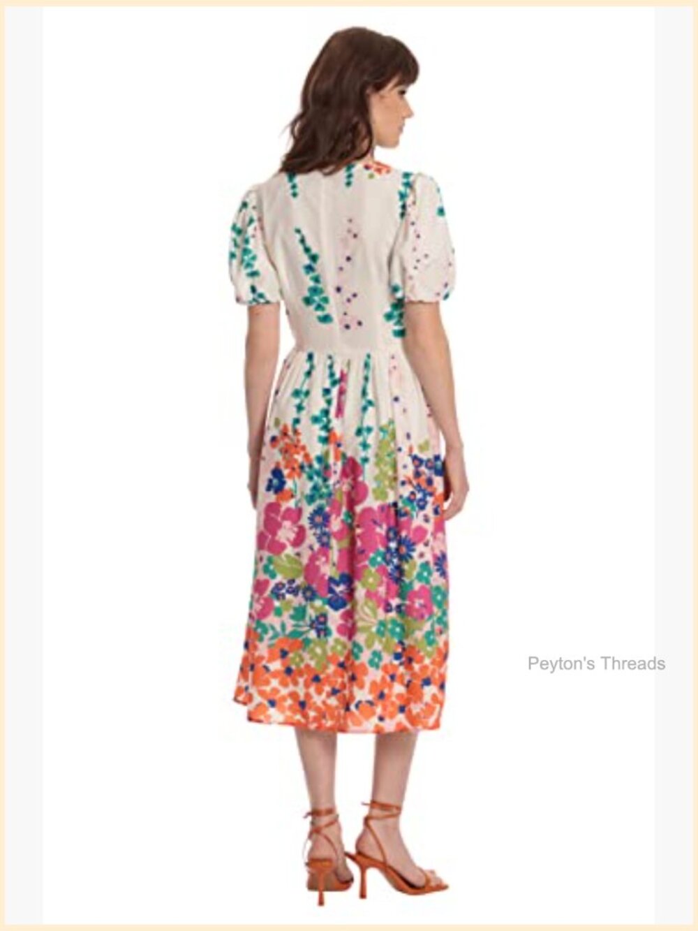 Floral Puff Sleeve V-Neck Midi Dress Sheath - Picture 4 of 5